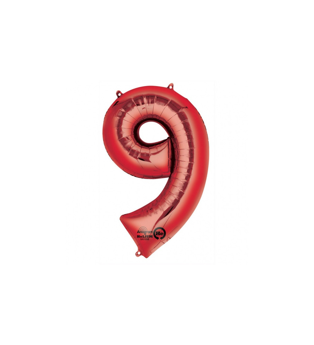 Fóliový balónek "9" - červený